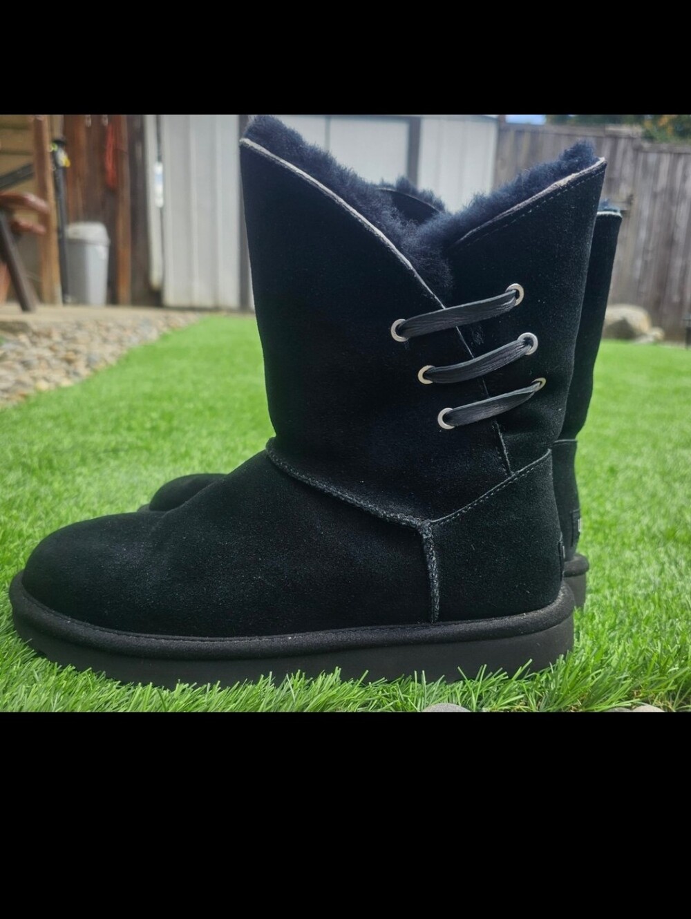 UGG Womens Ankle Bootie Suede Lace-Up Shearling Lined Black Size 8